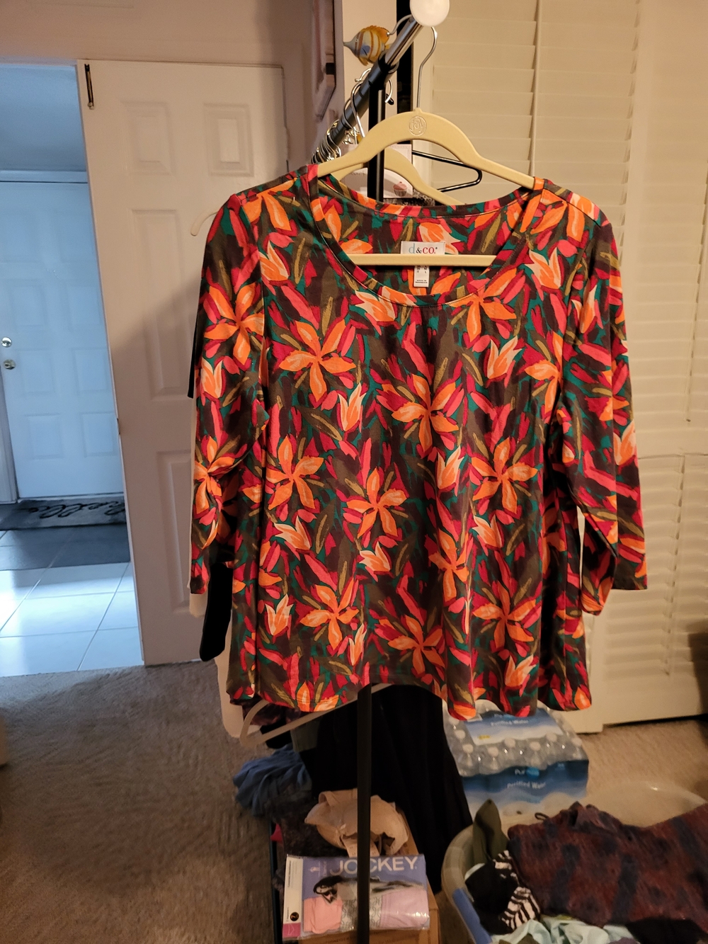 CO Floral Scoop Neck Tunic in Orange and Pink 21"w X 25"l